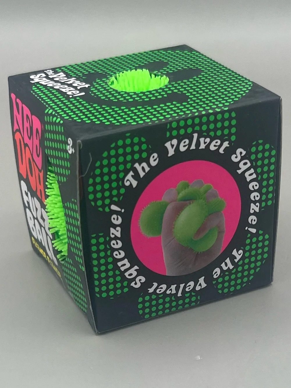 Authentic NEEDOH Fuzz Ball Flower Power GREEN 💚 The Velvet Squeeze Squishy NEW